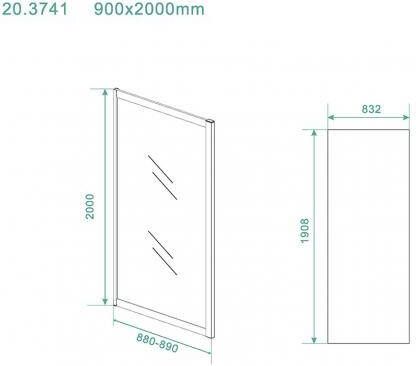 Wiesbaden Skyline zijwand voor nis schuifdeur 900 x 2000 x 8 mm nano helder glas mat zwart