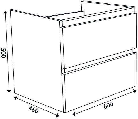 Wiesbaden Vision onderkast 2 laden incl. topblad 60x46cm hoogglans grijs