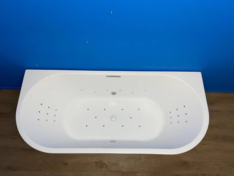 Wiesbaden Wall half vrijstaand bubbelbad met Supreme systeem 180x80 mat wit