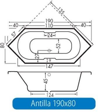 Xenz Antilla hoekbad 190x80 Pergamon