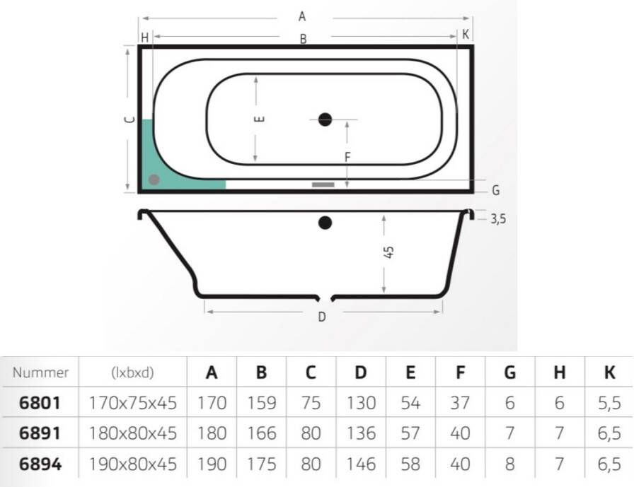 Xenz Aruba bad 170x75 cement