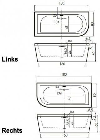 Xenz Charley Links vrijstaand bad 165x75 mat wit