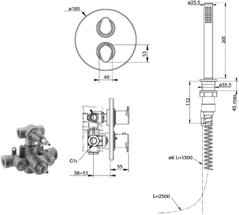 Xenz Cinca badcombinatie thermostatisch inbouw chroom