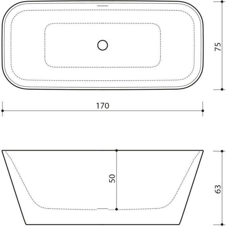 Xenz Cristiano vrijstaand bad 170x75 wit mat Solid Surface