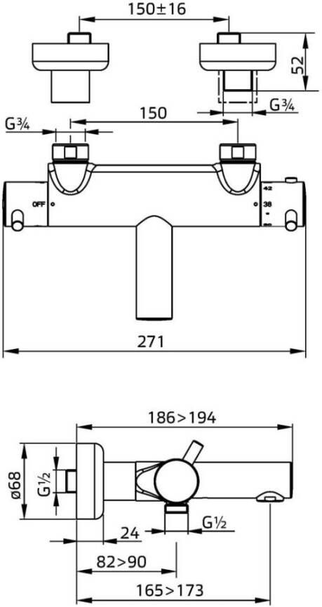Xenz Duero thermostatische badkraan met omstel inox