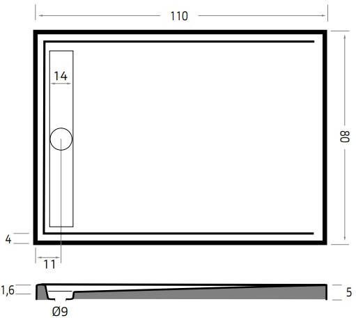 Xenz Easy Tray douchebak met chromen gootcover 110x80 cm wit
