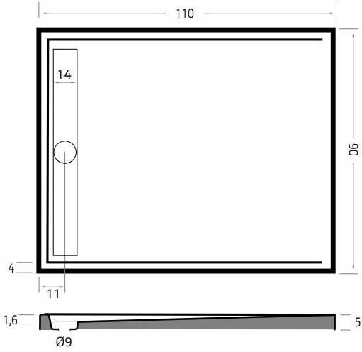 Xenz Easy Tray douchebak met chromen gootcover 110x90 cm wit