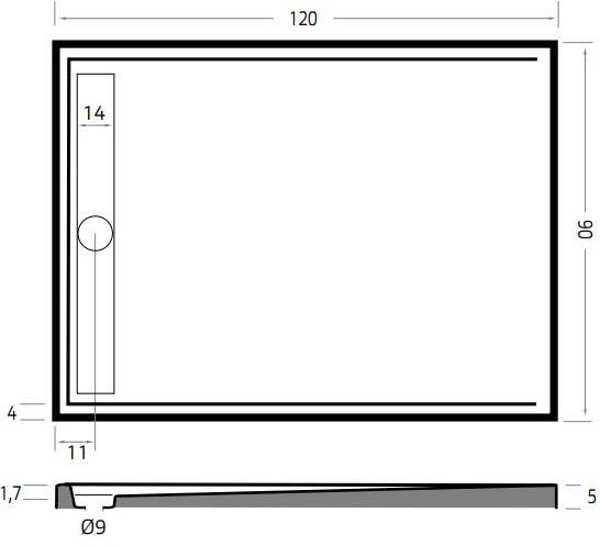 Xenz Easy Tray douchebak met chromen gootcover 120x90 cm wit
