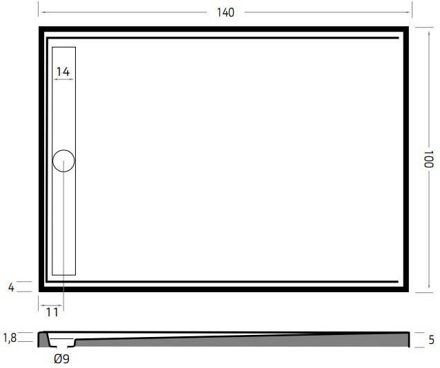 Xenz Easy Tray douchebak met chromen gootcover 140x100 cm wit