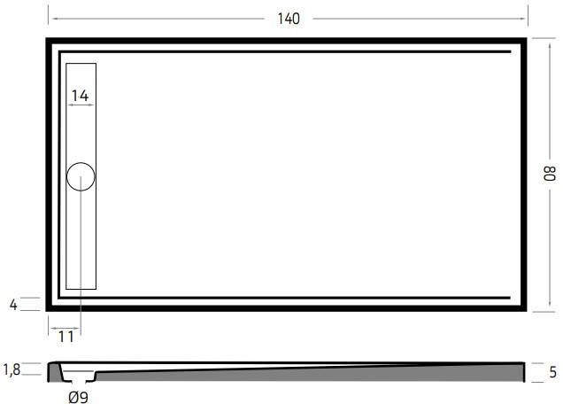 Xenz Easy Tray douchebak met chromen gootcover 140x80 cm wit