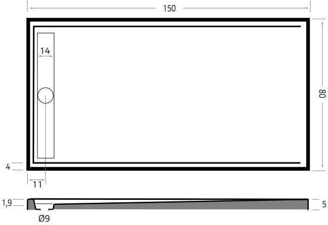 Xenz Easy Tray douchebak met chromen gootcover 150x80 cm wit