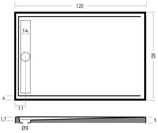 Xenz Easy Tray douchebak met geborsteld RVS gootcover 120x80 cm wit