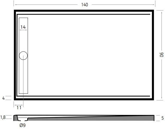 Xenz Easy Tray douchebak met geborsteld RVS gootcover 140x90 cm wit