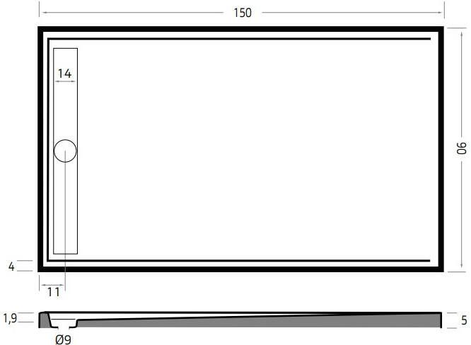 Xenz Easy Tray douchebak met geborsteld RVS gootcover 150x90 cm wit