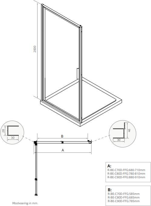 Xenz Industrial Line Brisbane douchecabine 80x30 mat zwart