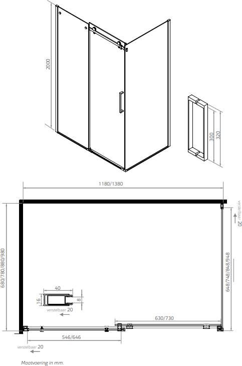 Xenz Industrial Line Coventry douchecabine 120x80 mat zwart