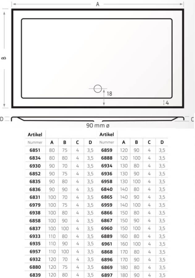 Xenz Mariana douchebak rechthoek 180x80 wit