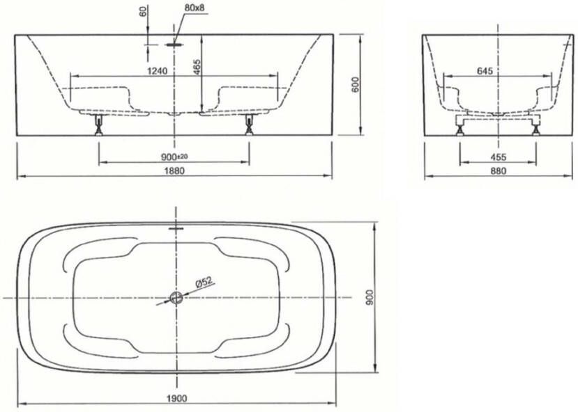 Xenz Vera vrijstaand bad 190x90 mat wit Waste zwart mat