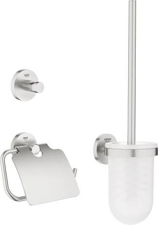 Douche Concurrent Toilet Accessoires Set Grohe Essentials 3 in 1 Handdoekhoek Toiletrolhouder en Toiletborstelhouder RVS