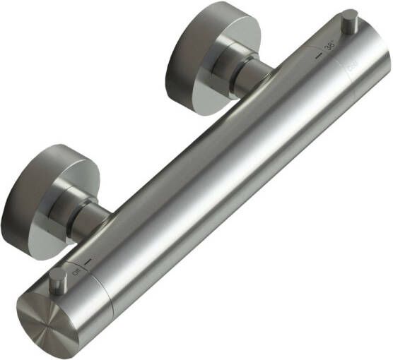 Douche Concurrent Douchekraan Hotbath Archie 15cm Hartafstand Thermostatisch Opbouw Geborsteld RVS 2 Greeps