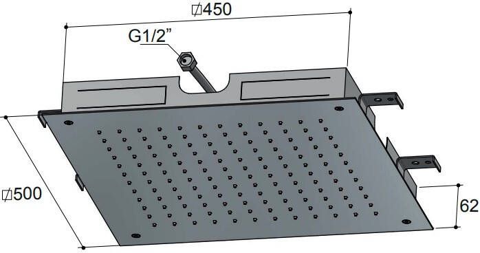 Hotbath Archie inbouw plafonddouche vierkant 500 mm inclusief inbouwframe RVS 316 - Foto 2