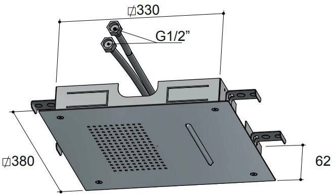 Hotbath Archie inbouw plafonddouche vierkant 380 mm met 2 aansluitingen 1 2" inclusief inbouwframe RVS 316