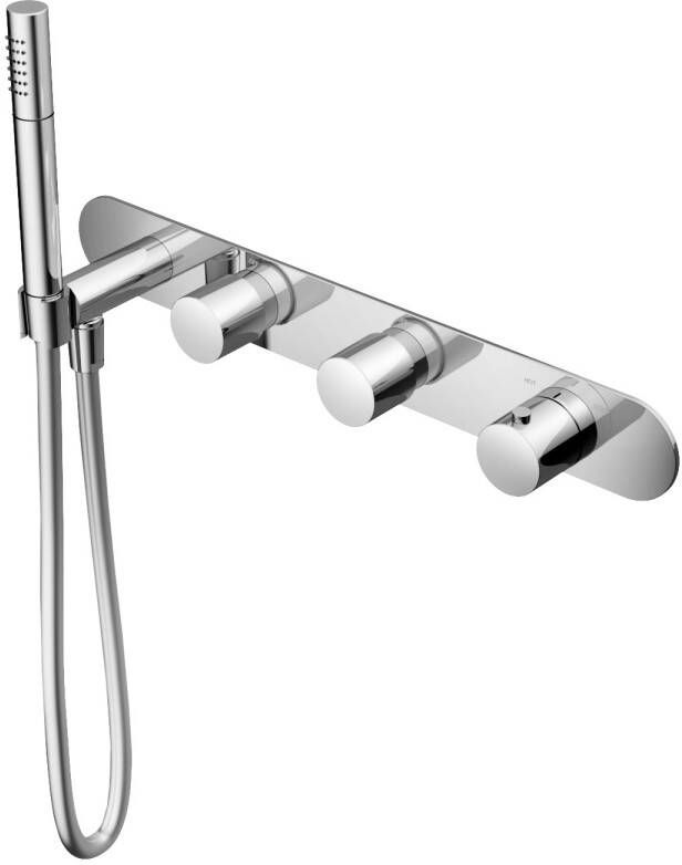 Douche Concurrent Badkraan Hotbath Buddy Inbouw Thermostatisch Rond Geborsteld Nikkel 3 Greeps met Handdoucheset - Foto 2