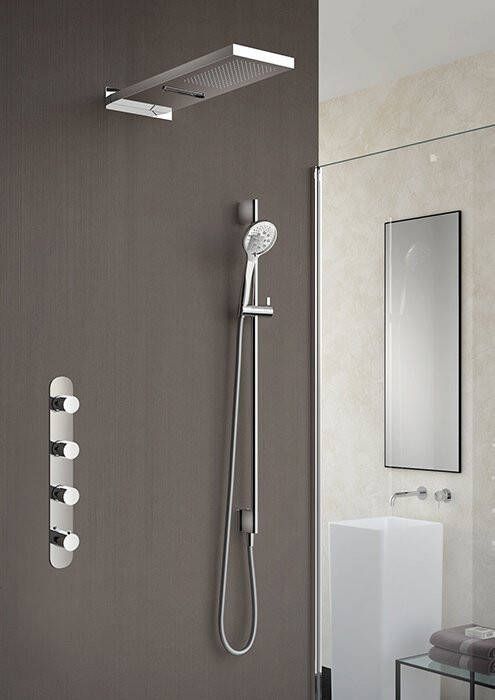 Douche Concurrent Regendoucheset Inbouw Hotbath Buddy Get Together Vierkant Glans Chroom Thermostaatkraan 4 Greeps Handdouche en Waterval - Foto 4