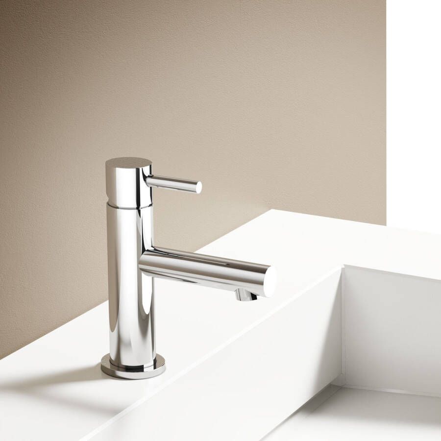 Hotbath Buddy 1-hendel wastafelkraan rond klein model geborsteld nikkel - Foto 3