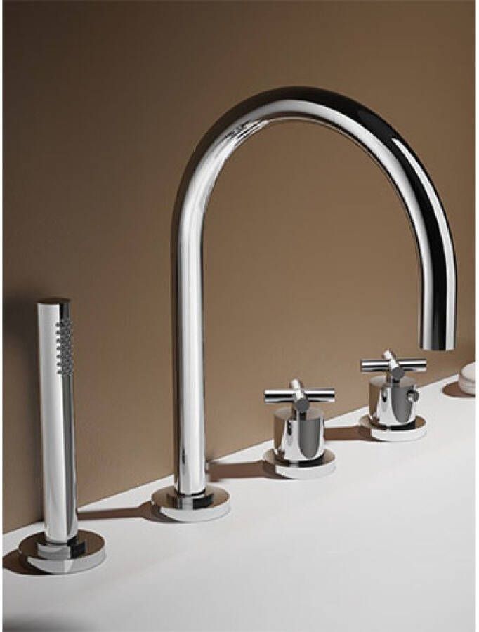Douche Concurrent Badkraan Hotbath Chap Inbouw Thermostatisch Rond Geborsteld Nikkel 2 Greeps Handdouche en Uitloop