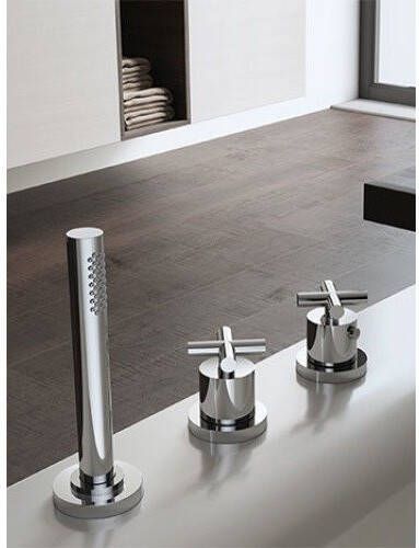 Douche Concurrent Badkraan Hotbath Chap Inbouw Thermostatisch Rond Geborsteld Nikkel 2 Greeps met Handdouche - Foto 3