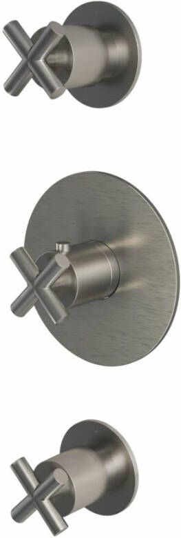 Hotbath Chap C007 inbouw thermostaatkraan 2 stopkranen geborsteld nikkel