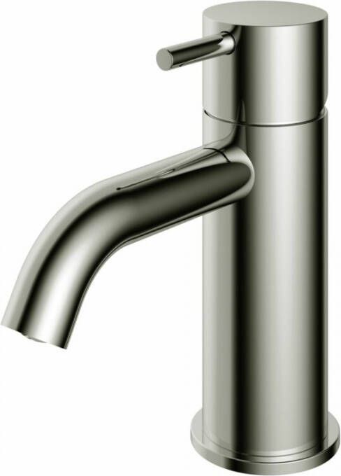 Hotbath Cobber 1-hendel wastafelmengkraan 14 3 cm hoog met gebogen uitloop van 10 7 cm glanzend nikkel