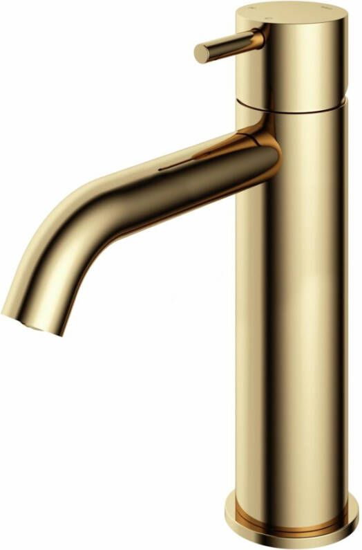 Hotbath Cobber 1-hendel wastafelmengkraan 21 6 cm hoog met gebogen uitloop van 13 5 cm gepolijst messing