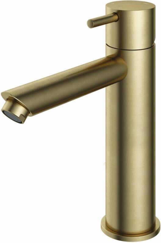 Hotbath Cobber 1-hendel wastafelmengkraan 21 6 cm hoog met rechte uitloop van 13 5 cm geborsteld messing