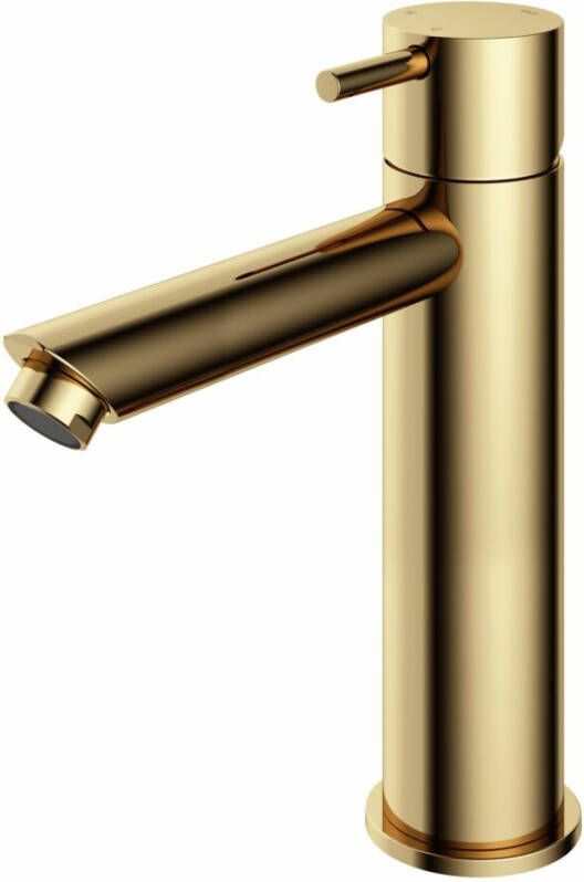 Hotbath Cobber 1-hendel wastafelmengkraan 21 6 cm hoog met rechte uitloop van 13 5 cm gepolijst messing