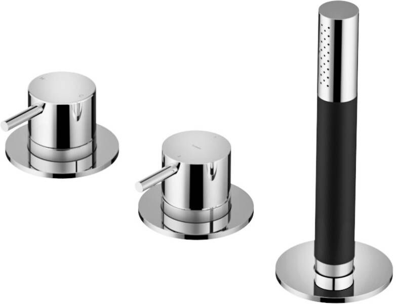 Hotbath Cobber éénhendel thermostatische badrandcombinatie met 2-weg omstel en staafhanddouche gepolijst messing PVD - Foto 2