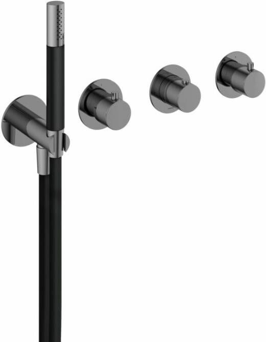 Hotbath Cobber afbouwdeel inbouw badendouche thermostaat met 2 stopkranen zonder uitloop zwart chroom CB7071EXTBK - Foto 2