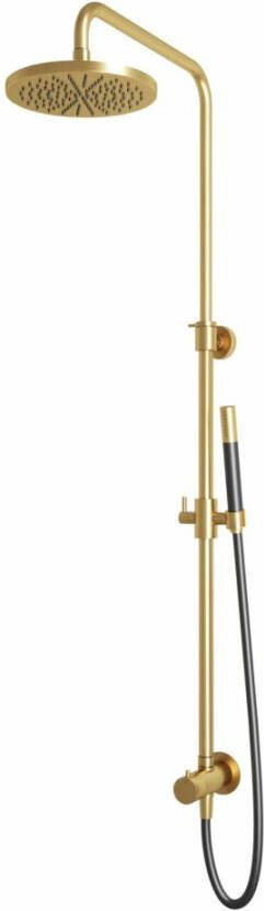 Hotbath Cobber M438 regendoucheset met omstel en 150cm doucheslang met 30cm ronde hoofddouche staafhanddouche messing geborsteld PVD M438BBP5