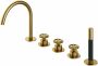 Hotbath Cobber @work 5-gats inbouwbadrandcombinatie met 2 mengkraan knoppen en draaibare uitloop geborsteld messing pvd CW072BBP - Thumbnail 3
