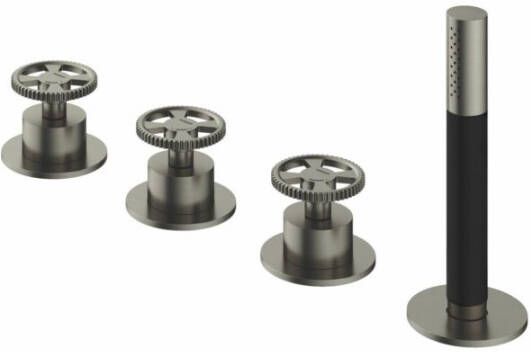 Hotbath Cobber @work 4-gats inbouwbadrandcombinatie met 2 mengkraan knoppen met omstel en handdouche geborsteld nikkel CW074GN - Foto 2