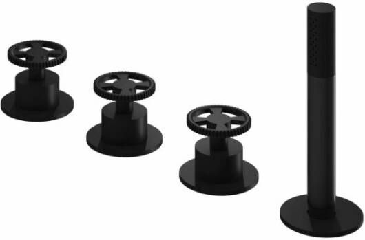 Hotbath Cobber @work 4-gats inbouwbadrandcombinatie met 2 mengkraan knoppen met omstel en handdouche mat zwart CW074BL