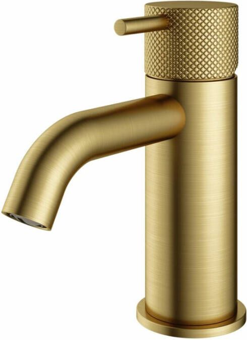 Hotbath Cobber X wastafelmengkraan zonder waste laag 14 3 x 10 7 cm geborsteld messing PVD