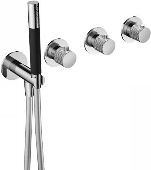 Hotbath Cobber X afbouwdeel voor inbouw bad douchethermostaat zonder uitloop met 2 stopkranen en staafhanddouche mat zwart - Foto 2