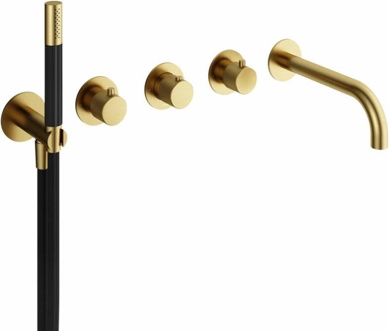 Hotbath Cobber X CX7072 inbouw bad thermostaat met handdouche en uitloop geborsteld messing PVD