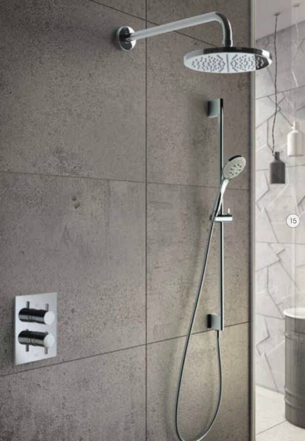 Hotbath Friendo inbouw douche set met 2 stopkranen IBS5 geborsteld nikkel 3 standen handdouche plafondbuis 30cm douchekop 30cm (incl. glijstang) - Foto 9