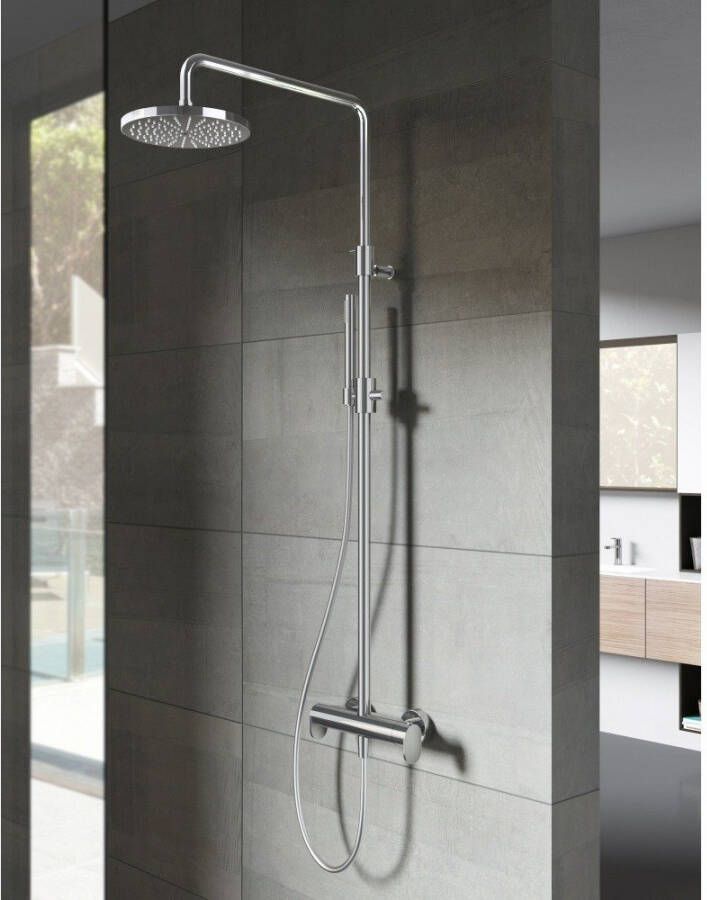 Doucheset Hotbath Friendo Get Together Opbouw 20cm Rond Geborsteld Nikkel Thermostaatkraan Glijstang Regendouche en Handdouche