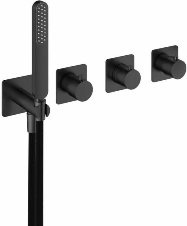 Hotbath Gal afbouwdeel voor inbouw bad douchethermostaat zonder uitloop met 2 stopkranen en staafhanddouche geborsteld gunmetal PVD - Foto 2