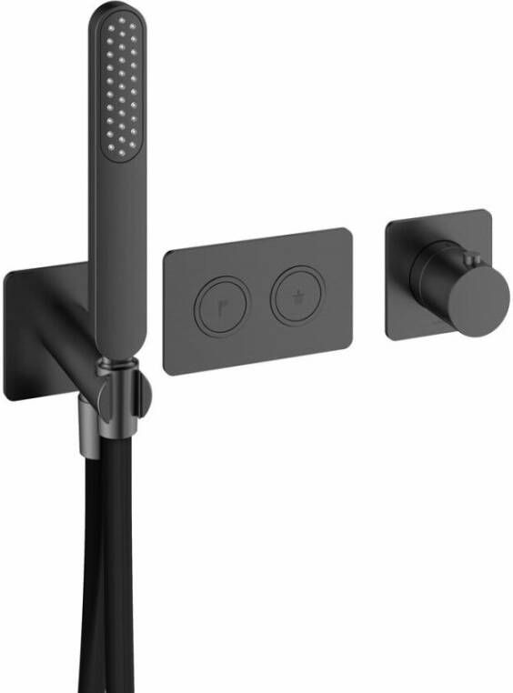Hotbath Gal afbouwdeel inbouwthermostaat met 2 pushbuttons en staafhanddouche geborsteld gunmetal PVD