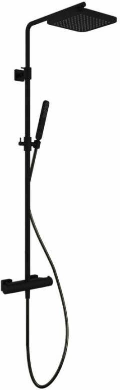 Hotbath Gal thermostatische regendoucheset met 22x22cm vierkante hoofddouche staafhanddouche zwart mat SDSGL9BL